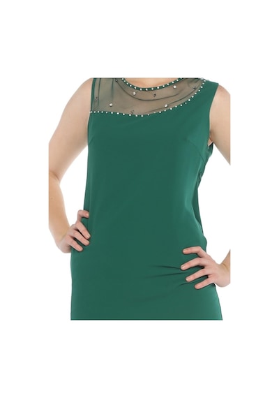 4011Ay-Nidya Moda Büyük Beden Işli Krep Elbise Yeşil
