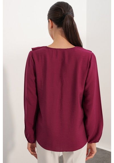 Bigdart Kadın Yaka Detaylı Bluz 40034 - Bordo