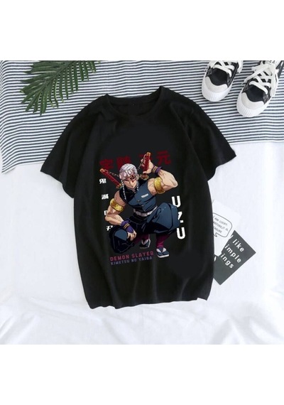 Noıssey Kırmızı Etiket Gala Unisex Demon Slayer T-shirt Model4432 17149 Siyah
