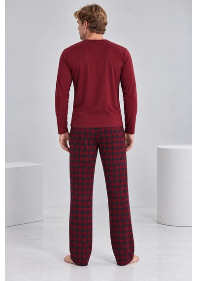Pijamask Erkek Bordo Baskılı Uzun Kollu Kırmızı Siyah Ekose Pantolonlu Pijama Takımı Bordo Pijamask Erkek Bordo Baskılı Uzun Kollu Kırmızı Siyah Ekose Pantolonlu Pijama Takımı Bordo