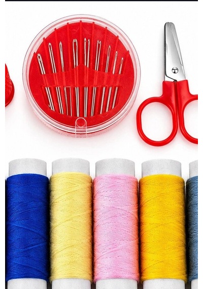 Çantalı Dikiş Seti İplik Mezura Tekstil Makası İğne Ve Yüzük Tamir Kiti Bx-316943