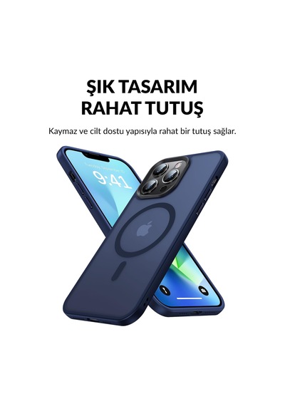 Bix Apple Uyumlu iPhone 12 / 12 Pro Magsafe Kılıf Tam Koruma Manyetik Darbe Emici Gece Mavisi