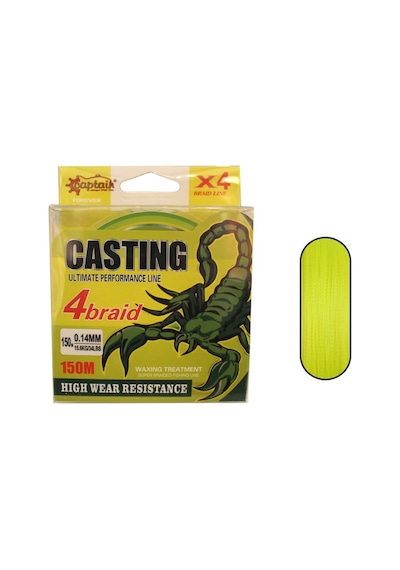 Captain Casting Pe 4 Kat Spin İp Misina 150mt Sarı - 0.06mm