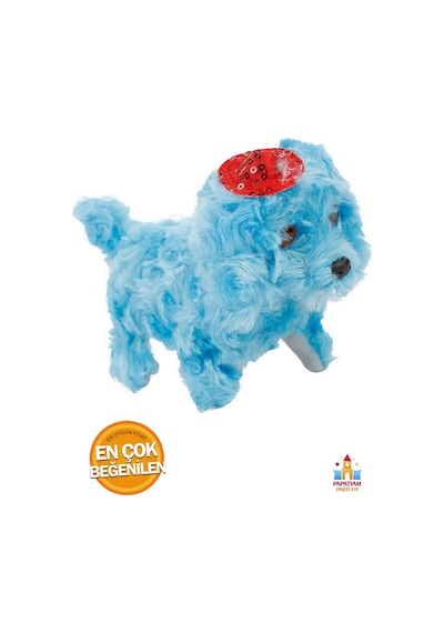 Sevimli Şapkalı Havlayan Yürüyen Pilli Peluş Oyuncak Köpek Gözleri Işıklı Peluş Hareket Eden Köpek Mavi