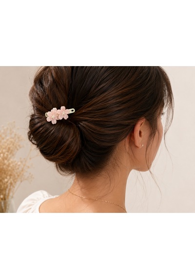 Pembe Sakura Çiçeği Figürlü Saç Tokası Çok Renkli