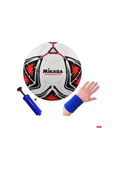 Regateador Sentetik Deri Halı Saha Futbol Topu 4 Numara El Dikişli + Pompa + Havlu Bileklik Kırmızı