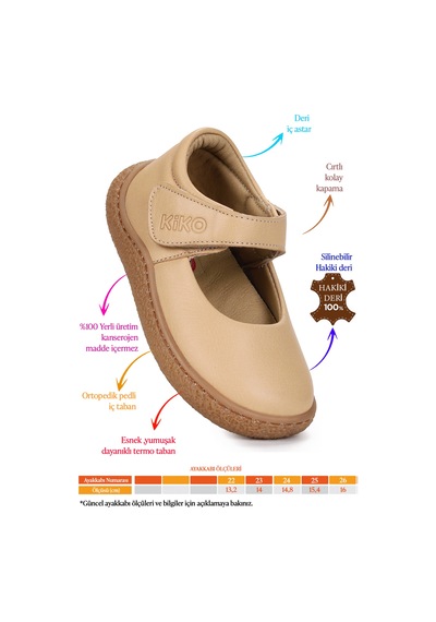 Kiko Kids Lida %100 Deri Günlük Kız Bebek Babet Ayakkabı Açık Taba Kahverengi