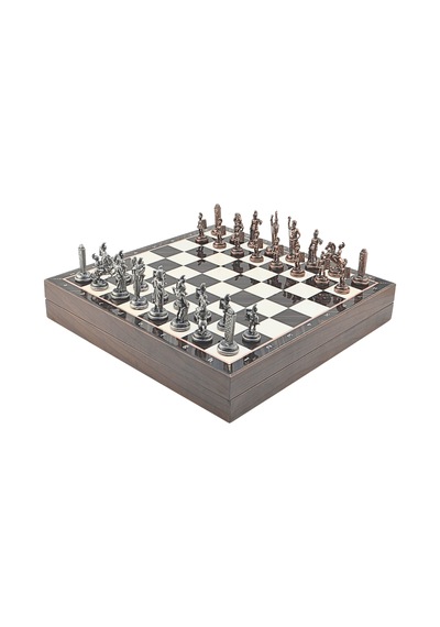 Gifthome Orta Boy Metal Yunan Mitolojisi Satranç Tk. Antik Ve Ceviz Desenli Sandıklı Mdf Tahtası 36x36 Cm.