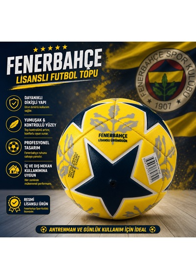 Fenerbahçe Lisanslı Futbol Topu No:5 430 Gr Dayanıklı Dikişli Profesyonel Top Sarı