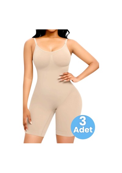 Uniquetrenders Kadın Dikişsiz İnce Askılı Toparlayıcı Tam Boy Korse 3'lü Set Ten Rengi