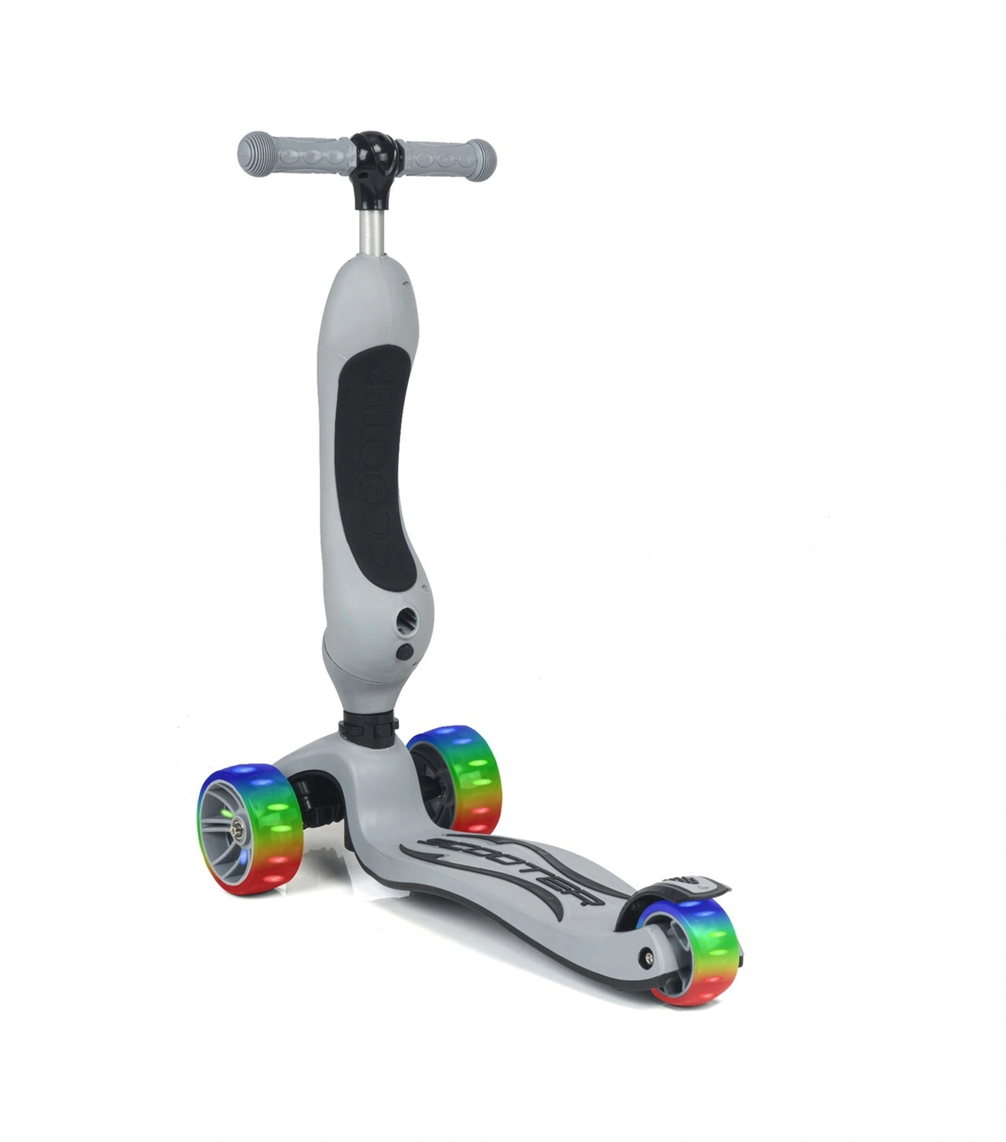 Smart Oturaklı Çocuk Scooter 3 Tekerlekli Işıklı Ledli Scooter Yükseklik Ayarlı Gri
