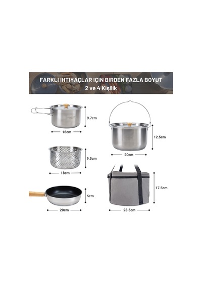 Kingcamp Cookware Set Paslanmaz Çelik Kamp Tencere Seti Gri