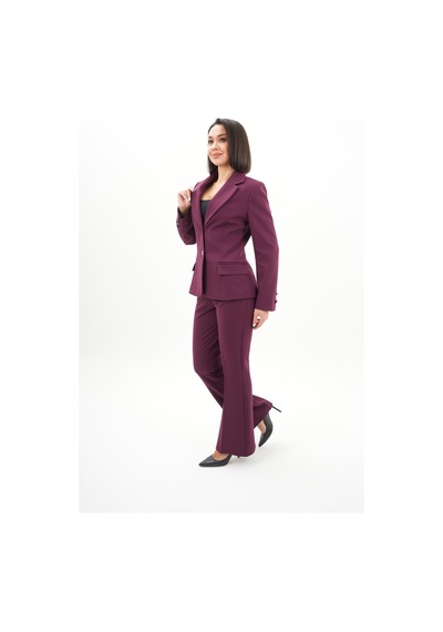 Velnara Moda Mürdüm Modern Klasik Kadın Takım Elbise - Düğme Detaylı Ceket & İspanyol Paça Pantolon Mürdüm - 942450642 Mürdüm