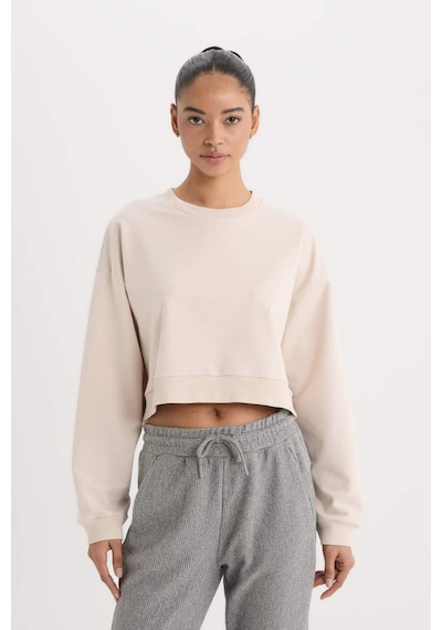 DeFacto Fit Bisiklet Yaka Basic Düz Sporcu Kadın Sweatshirt - Bej D7119AX25SPBG700