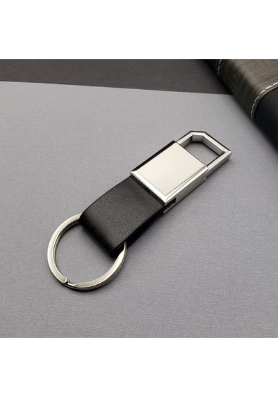 Deri Siyah Gümüş Metal Anahtarlık Açık Gri Açık Gri
