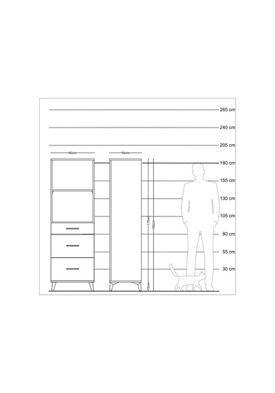 Kronos Dolap 2 Raflı 3 Çekmeceli 60x59x182 Aytaşı-çam Aytaşı