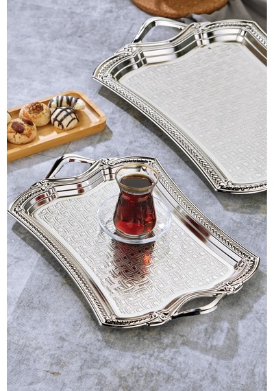 Cooker 2'li Evenia Metal Dikdörtgen Gümüş Sunum Tepsisi 49x30 Cm Ve 37x23 Cm Ckr3568 Diğer