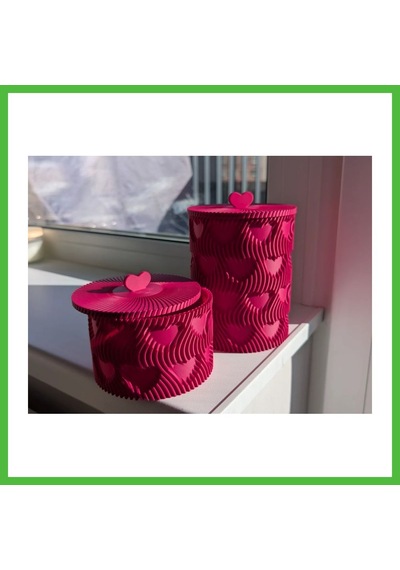 Vaveni 3d Baskı Kalp Kapaklı Dekoratif Saklama Kutusu Takı Aksesuar Organizer Kavanoz Dalgalı Desen Fuşya Arz