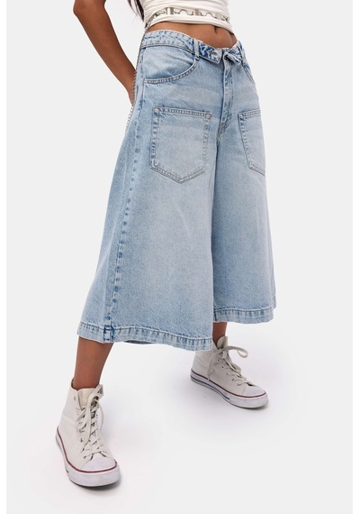 Itsbasic Kadın Mavi 4s6-3 Süper Baggy Fit Kemer Detaylı Maxi Boy Denim Jort