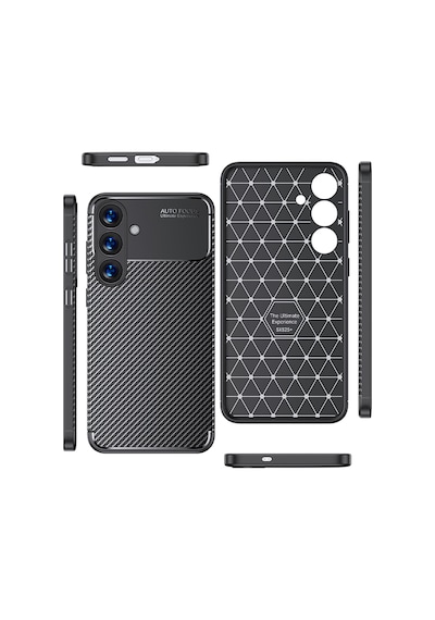 Adige Samsung Galaxy Uyumlu S25 Plus Kılıf Negro Karbon Fiber Desen Silikon