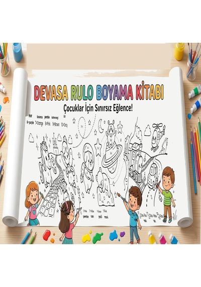 Devasa Rulo Boyama Kağıdı 4 Metre Sayılarla Boyama Türkçe İngilizce Renk Öğreten Aktivite Kağıdı