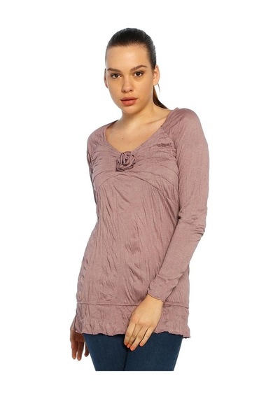 Bulalgiy Kadın Gül Kurusu Casual Uzun Tişört - Bga063463