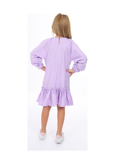 Toontoy Kız Çocuk Baskılı Relax Fit Bisiklet Yaka Reglan Uzun Kollu Volanlı Elbise - Lila