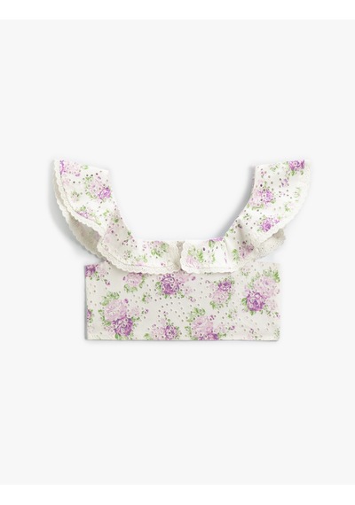 Koton Crop Bluz Fistolu Çiçek Desenli Fırfırlı Lila Desenli 4skg60002ew Lila Desenli