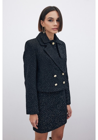 Sateen Simli Kısa Tüvit Ceket - Siyah-135269 Siyah