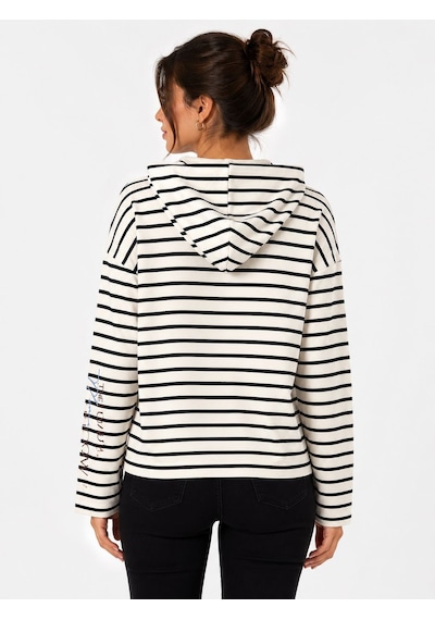 Neden Tekstil Kadın Çizgili Kapüşonlu Uzun Kollu Sweatshirt - Beyaz