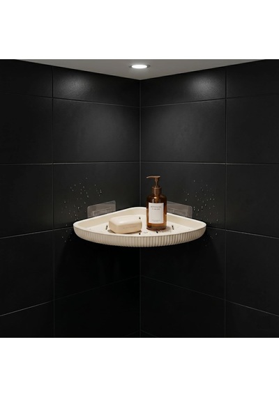 Lexroo Yapıştırmalı Banyo Köşeliği, İstiridye Modeli, Bej, Drenaj Delikli, Delme Gerektirmez