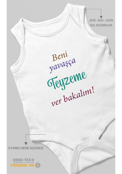 Beni Yavaşça Teyzeme Ver Bakalım Baskılı Bebek Zıbını Çıtçıtlı Body %100 Pamuk Sıfır Kol Beyaz