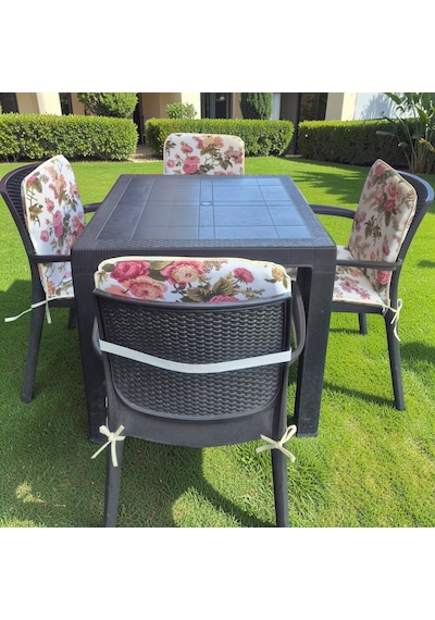 Sandalye Minderi Fermuarlı Lastikli 4'lü İngiliz Gülü Desen 4 Cm Sünger Alt 42x42 Sırt 42x42 Çok Renkli