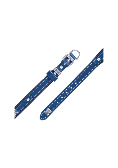Doggie İsimlikli Deri Boyun Tasması M 2x35-40CM Royal Mavi