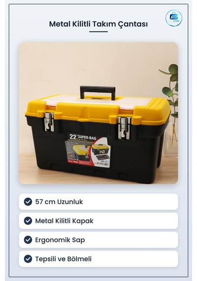 Takım Çantası 57 Cm 'lik Metal Kilitli Alet Taşıma Kutusu Atölye