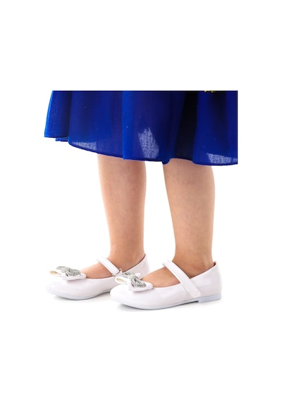 Kiko Kids Papyon Taşlı Cırtlı Kız Çocuk Babet Ayakkabı 254 Rugan Beyaz 001