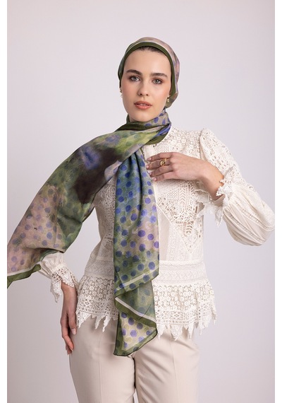 Ayshara Fırça Hâlesi Puanlı Soyut Desenli Çift Taraflı Şal - Taba Mint Sükûn Moru