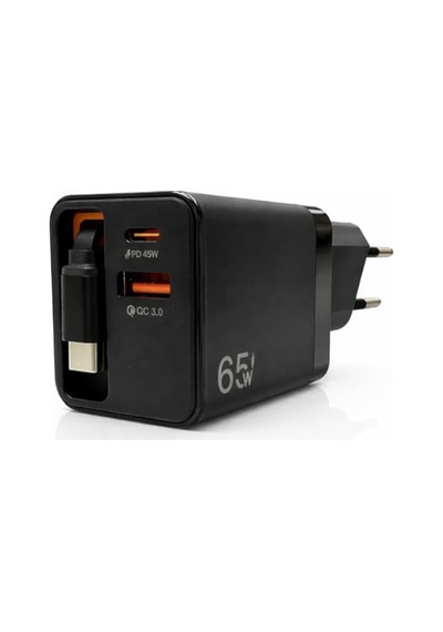 Ayrex 65w Süper Hızlı Şarj Adaptörü Pd 45w + Qc 3.0 Çekilebilir Kablolu