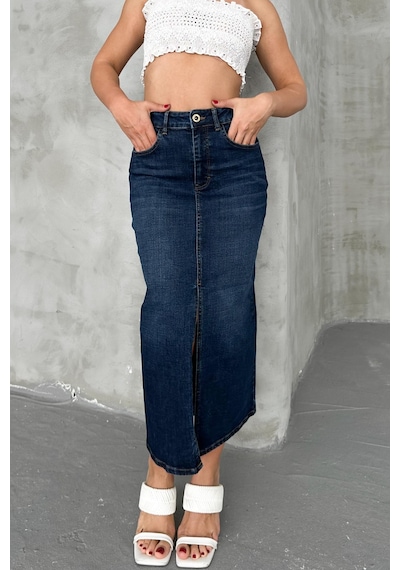 HLT Jeans Koyu Mavi Kadın Regular Fit Yüksek Bel Uzun Maxi Boy Denim Kot Etek Merry-4095 Koyu Mavi HLT Jeans Koyu Mavi Kadın Regular Fit Yüksek Bel Uzun Maxi Boy Denim Kot Etek Merry-4095 Koyu Mavi