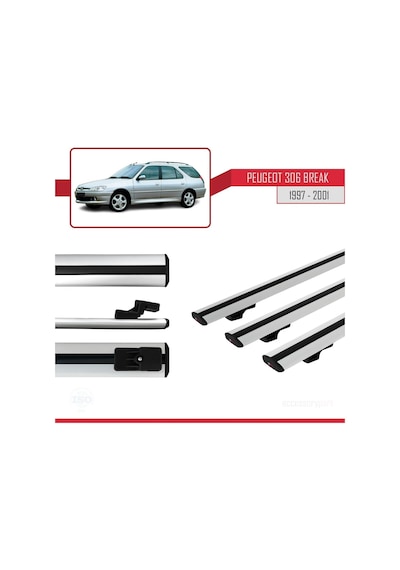 Peugeot 306 Estate 1997-2001 Arası İle Uyumlu Basic Model Ara Atkı Tavan Barı Gri 3 Adet