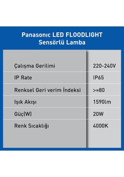 Led Projektör Sensorlü, Gün Işığı 20w 1590lm 4000k