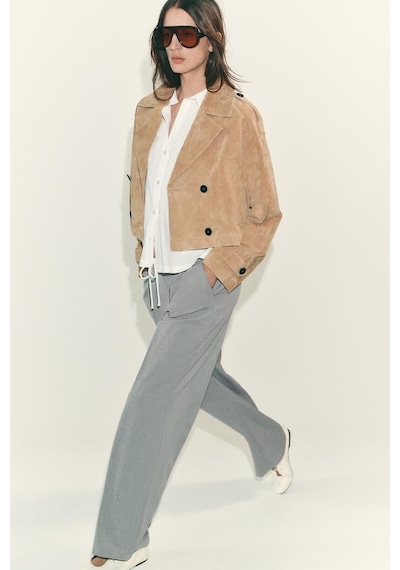 Madmext Gri Çift Bel Bantlı Wide Leg Kadın Pantolon Mg2551 Gri