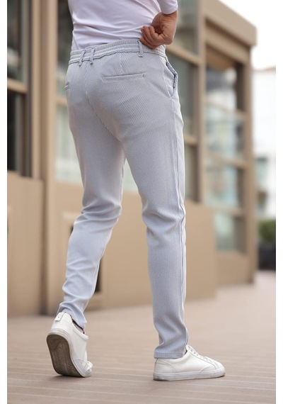 Afri İnce Çizgili Kumaş Beyaz Jogger Pantolon Beyaz