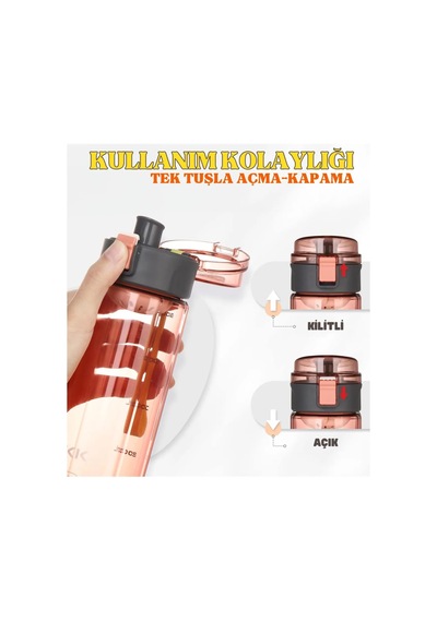 Tkk 550ml Pipetsiz Rahat İçim Kilitlenebilir Kapak Taşıma Kulplu Tritan Su Matarası Pembe Diğer