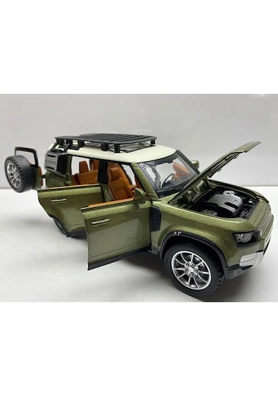 Land Lover Defender Jip Diecast Metal Oyuncak Model Araba 20 Cm Sesli Işıklı Kaput Bagaj Açılabilir Haki
