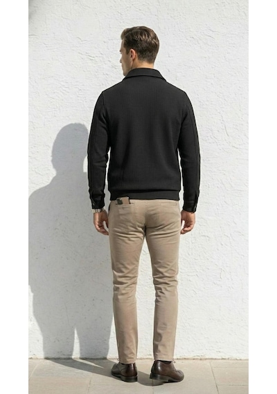 Plus Scorpion Slim Fit Fitilli Dokulu Erkek Fermuarlı Mont Ceket Günlük Şık Kombin Siyah