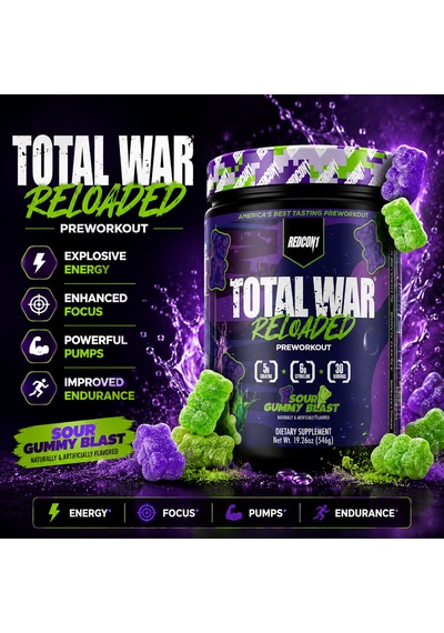 Redcon1 Total War Reloaded Preworkout Sour Gummy Blast 546 G