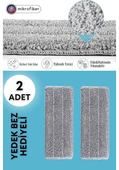 Grimorlife Flat Tablet Mop Yer Duvar Silme Temizlik Kova Seti 2 Adet Microfiber Yedek Bez Paspas