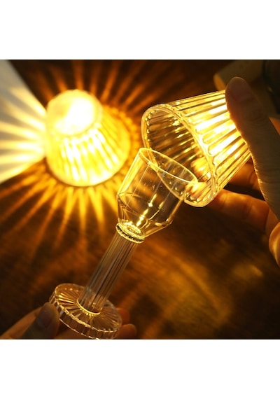 Gün Işığı Led Masa Lambası Pilli Led Işık Romantik Hediye 2in1 Led Işıklı Mini Abajur + Işıklı Bardak