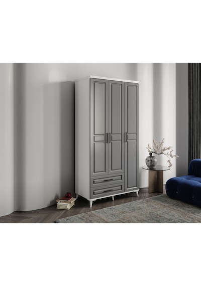 GuneyStore Gözde 3 Kapaklı Komple MDF Antrasit - Beyaz Gardırop